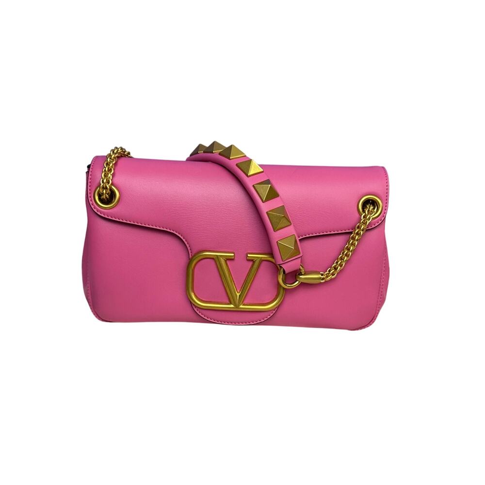Valentino Garavani V logo stud sign pink nappa leather shoulder bag